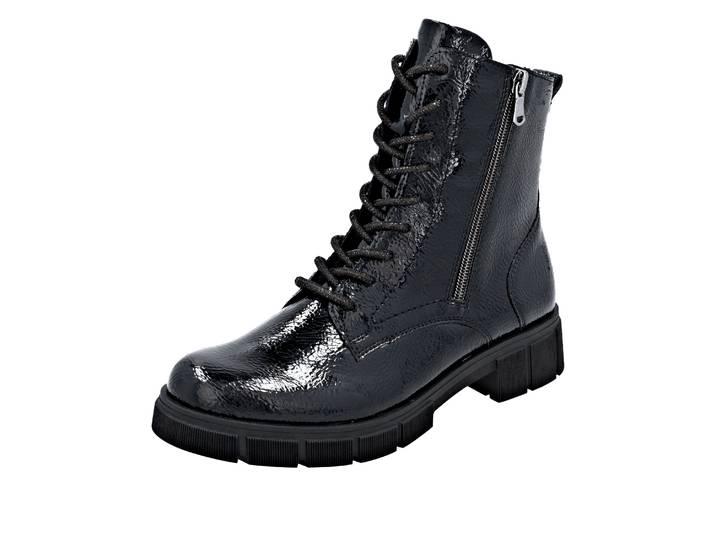 Schnürstiefelette REMONTE, Damen, Gr. 39, schwarz, Lacklederimitat, glänzend, Schuhe Schnürstiefelette, Schnürboots, Stiefelette, Profilsohle, mit Glitzer-Schnürsenkel