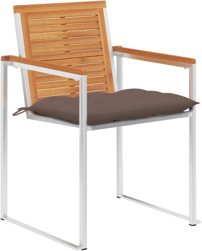 4 Gartenstühle aus massivem Akazienholz mit Kissen, stapelbare Essstühle für die Terrasse, langlebig und durch Edelstahl rostfrei, mit feuchtem Tuch pflegeleicht