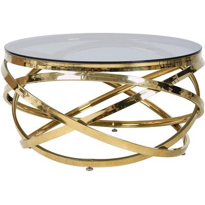 Couchtisch SALESFEVER "mit Design-Gestell in Stainless Steel für stilvolles Wohnen", gold (gold, grau, gold, grauglas), B:80cm H:42cm T:80cm, Metall, Sicherheitsglas, Tische, Couchtisch, Gestell gefertigt aus rostfreiem Edelstahl