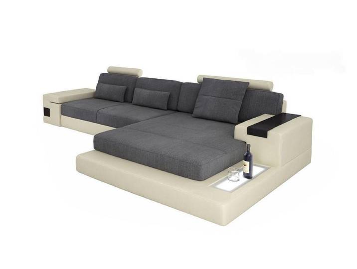 JVmoebel Ecksofa Elegantes graues Ecksofa mit Kunstlederbezug und Ablagefläche, Made in Europa