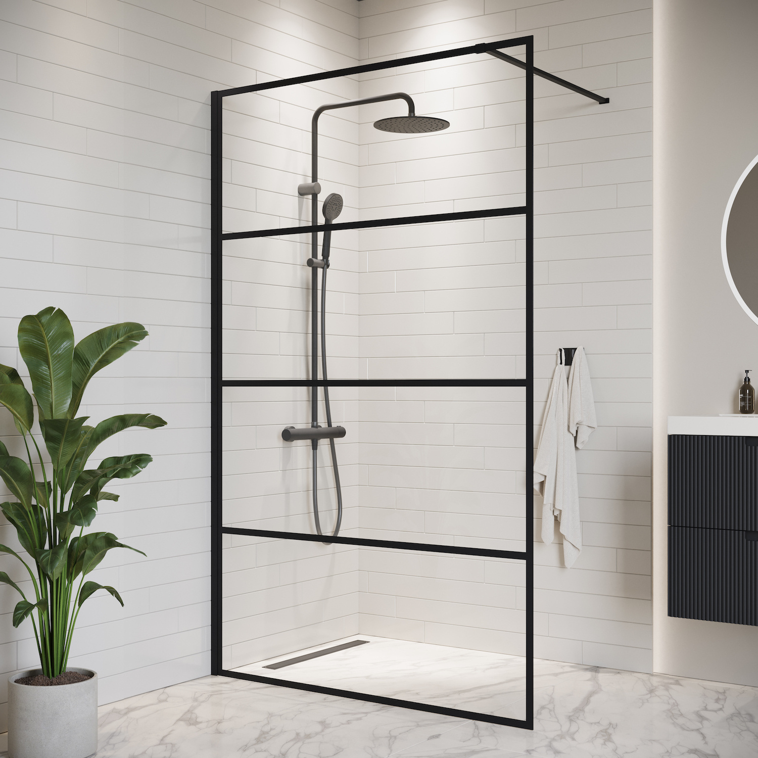 Duschwand Essos 120 x 200cm Glas Duschabtrennung Schwarz - Walk-In Dusche Nano Duschtrennwand