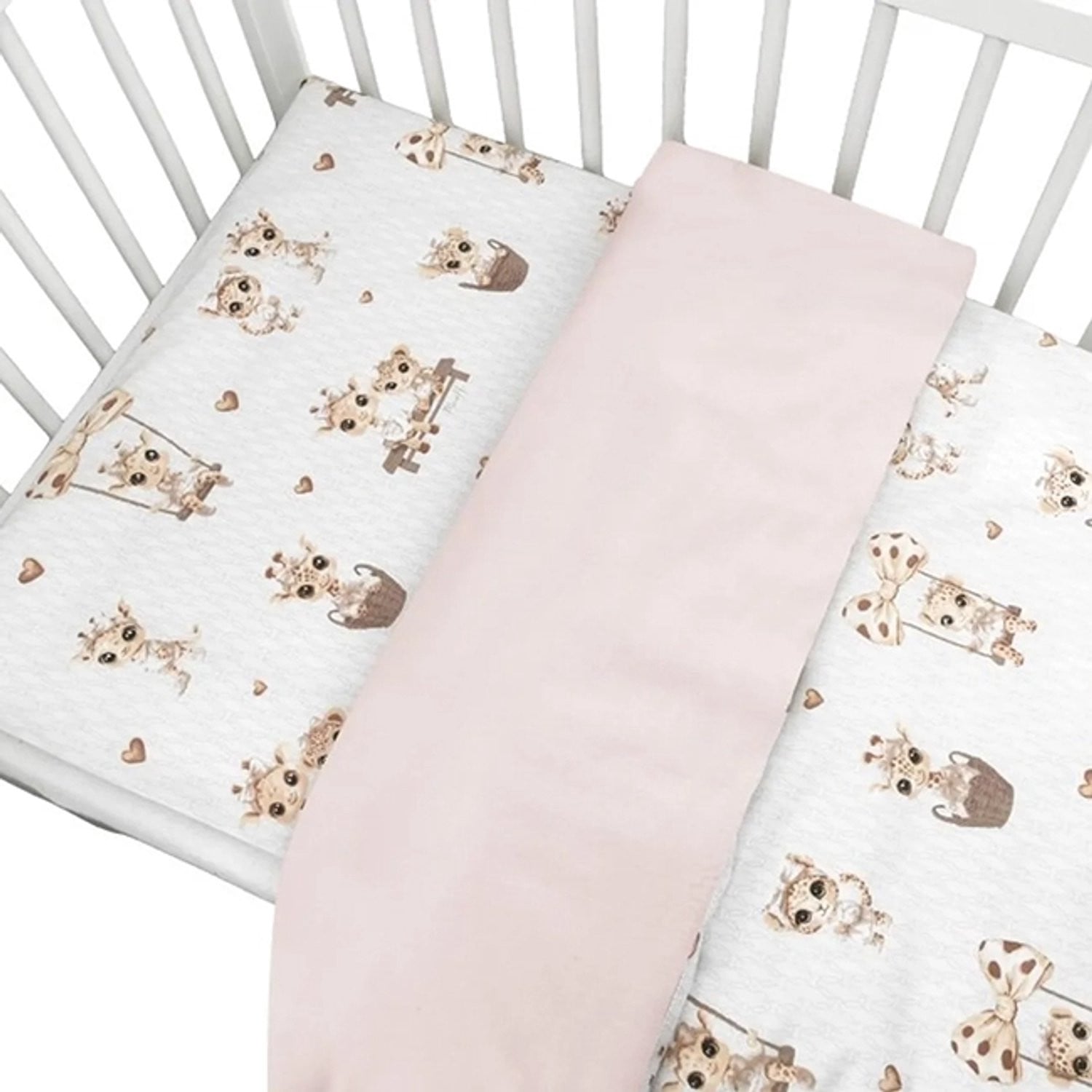 Peuter dekbedovertrek met girafje in beige en oud roze, 120 x 150 cm