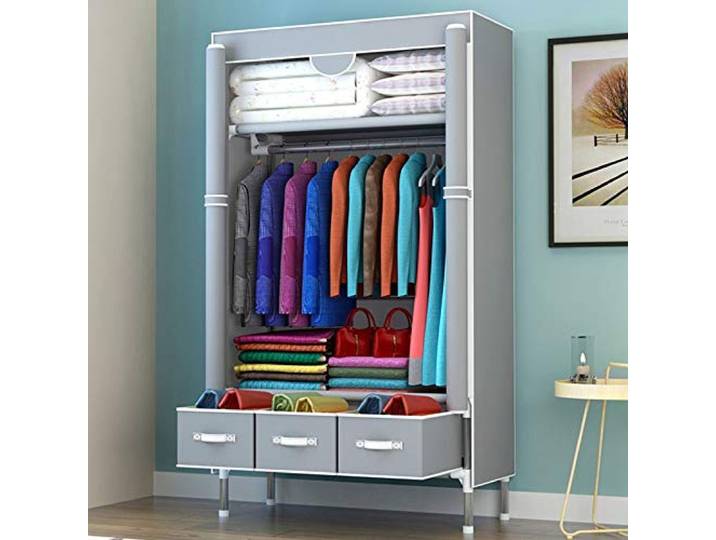 LigedamaiEU Schlafzimmer-Mehrzweck-Kombinationsschrank, zusammenklappbar, tragbar, Kleidungsaufbewahrungsschrank, staubdicht, Stoffschrank, Wohnmöbel(E)