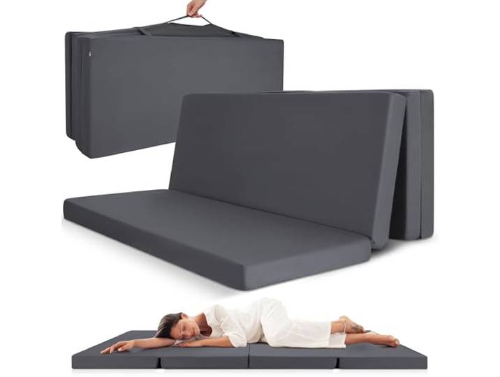 Beautissu matelas pliable 2 personnes adulte mousse chauffeuse futon pliant 120x195cm anthracite 1 place de sol camping voyage lit d'appoint d'invité poignée transport Campix