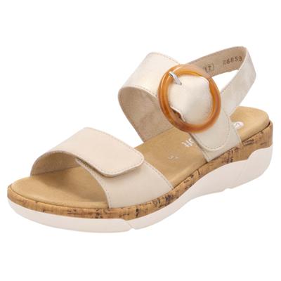 Keilsandalette REMONTE, Damen, Gr. 38, beige (hellbeige), Leder, Lederimitat, Schuhe, Sommerschuh, Riemchensandale, praktische Klettverschlüsse