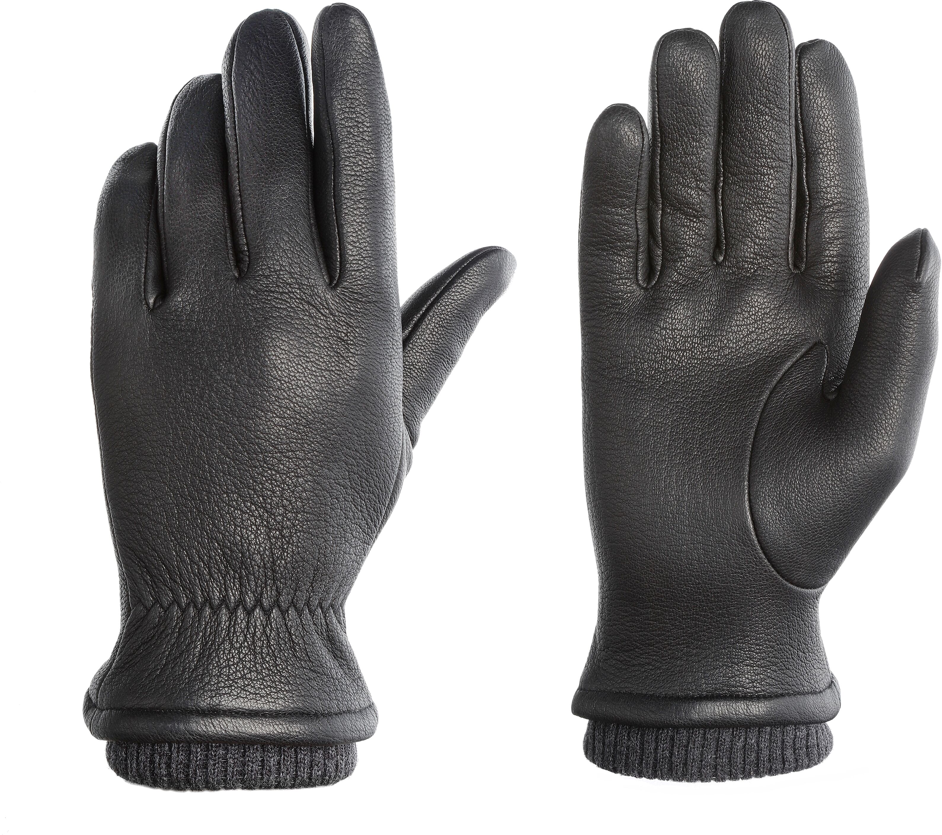 Lederhandschuhe PEARLWOOD "SOHO", Herren, Gr. 9.5, schwarz, Ziegenleder, unifarben, Handschuhe Lederhandschuhe, Strickbündchen, Temperaturregulierend, gefüttert schwarz 9.5