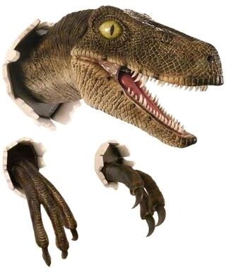 Cozy Casa Charm 3D Dinosaur Decoration Velociraptor Set Resin Wall Atmosphere Decorative Props yellow