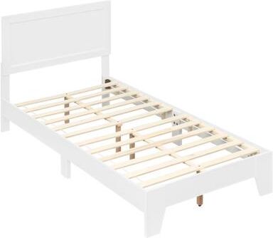 Costway Twin Size Bed Frame with Headboard for Small Room No Box Spring Needed-White