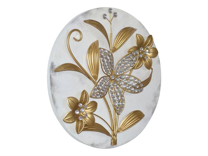 Impression dans cadre en bois Scaur Plexiglas Multicolore/Blanc/Doré Ø 45cm