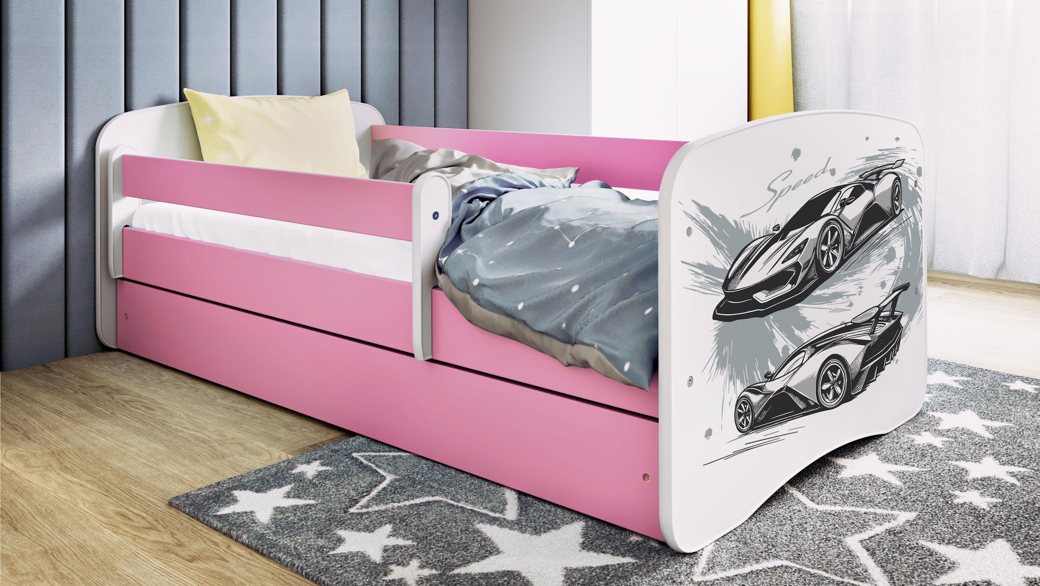 Kinderbett Jugendbett Sportwagen 70x140, 80x160, 80x180 cm - Komplettset mit Schublade & Rausfallschutz