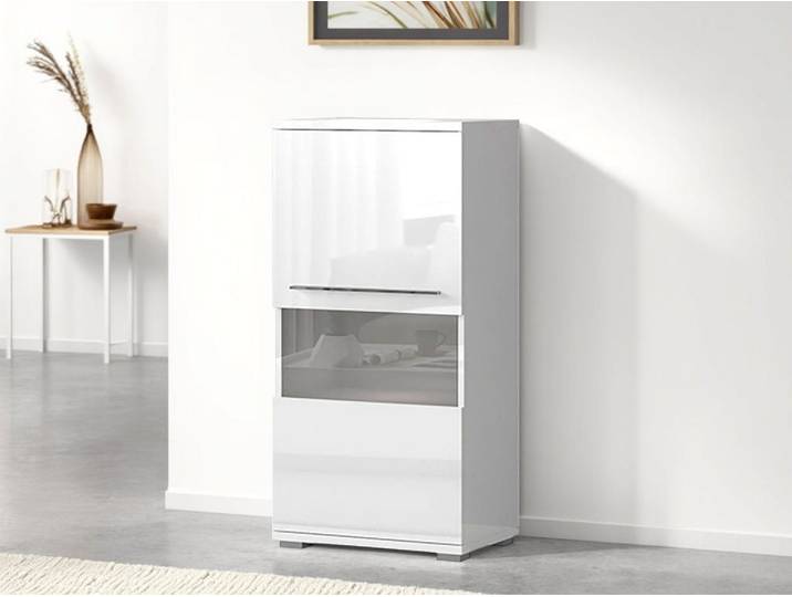 Highboard OTTO HOME Piano Vitrine , weiß (weiß hochglanz), B:60cm H:123cm T:40,2cm, Holzwerkstoff, Sideboards, Highboard, UV lackiert, Soft-Close Funktion