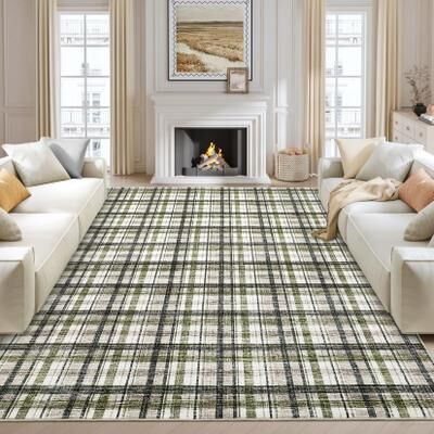 Garvee Timeless Check Washable Area Rug