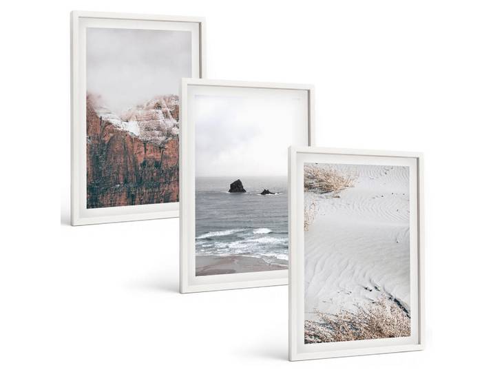 Tulup Bilder SET 3er Set - 40x60 cm Weißer Rahmen - Berge, Wolken, Meer, Sand, Natur, Kunststoff, Rechteckig, 40x60 cm, Fotografie, Bilder & Rahmen, Bilder