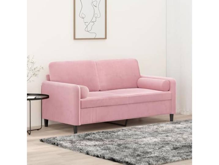 HEFZGDB Modernes 2-Sitzer-Sofa mit Zierkissen in Rosa 140 cm Samtstoff – Robuster Metallrahmen & abnehmbare Bezüge für Komfort und Langlebigkeit, weiche Polsterung und stabile