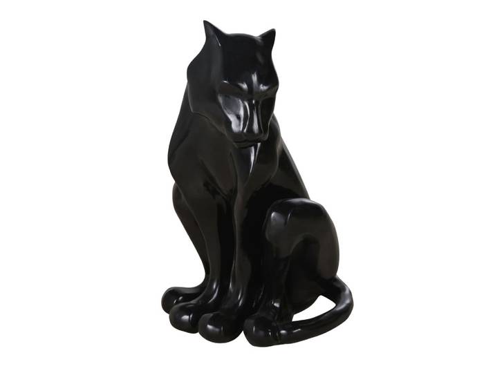 Tiger-Statue aus recyceltem Magnesit, schwarz, H80cm