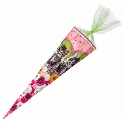 Nestler Schultüte Katzenkörbchen mit Stoffapplikationen, 85 cm, 12-eckig