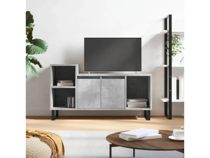HEFZGDB TV-Schrank Betongrau 100x35x55 cm Holzwerkstoff mit 5 Fächern, Stauraum Möbel, robuste Oberplatte, praktische Türen, Wandhalterung, modernes Wohnzimmer Regal