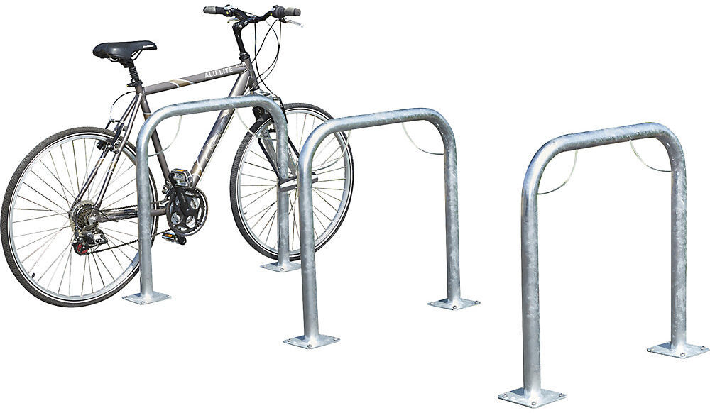 Fahrradständer, einfacher Bügel mit Platte, Metall Mottez