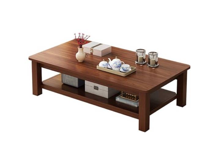 Ptasccne Walnussfarbener rechteckiger Couchtisch aus doppellagigem Holz Tisch mit Lagerregal for Büro, Zuhause, Wohnzimmer, Wohnung couchtisch