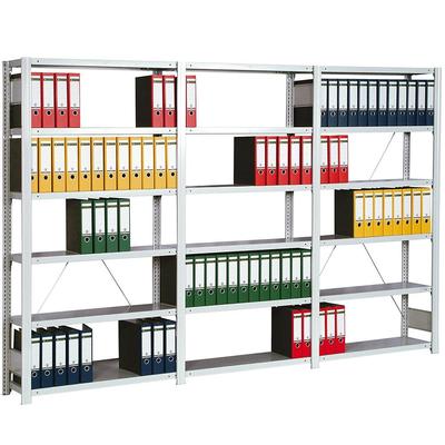PROREGAL Büro-Fachbodenregal FALKE Stecksystem | Grundregal | HxBxT 200x87x30cm | 6 Stahlfachboden | Einseitig nutzbar | Lichtgrau