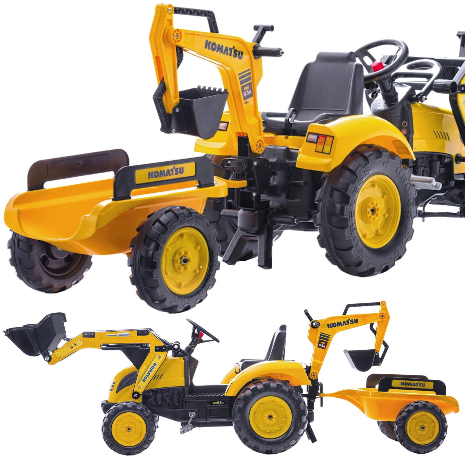 Falk Loop tractor en Komatsu graafmachine-wiellader met aanhanger voor kinderen van 3-7 jaar