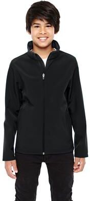 Team 365 TT80Y Youth Leader Soft Shell Jacket in Black size Medium   Polyester Blend