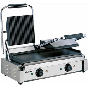 Bartscher Kontaktgrill 3600 2G, A150673, 3600 Watt, gerillte & glatte Gusseisen Grillplatte