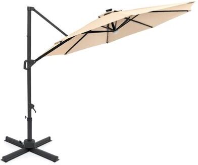Costway 10 FT Cantilever Patio Umbrella with Solar LED Lights 360° Rotation-Beige