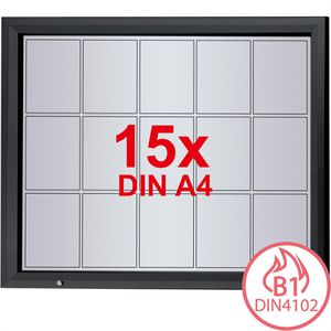 Showdown-Displays Schaukasten anthrazit, B1, außen, 15 x A4, magnetisch, abschließbar, schwer entflammbar
