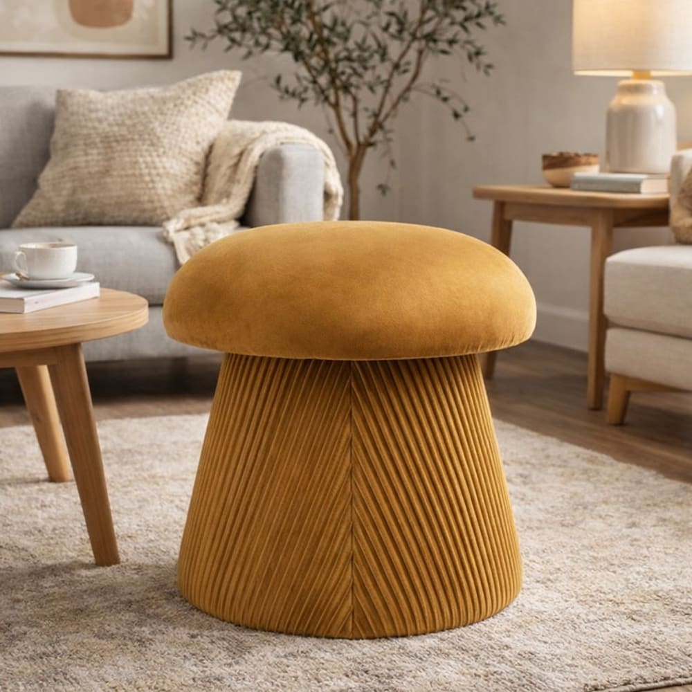 House Nordic Puff de terciopelo ocre dorado