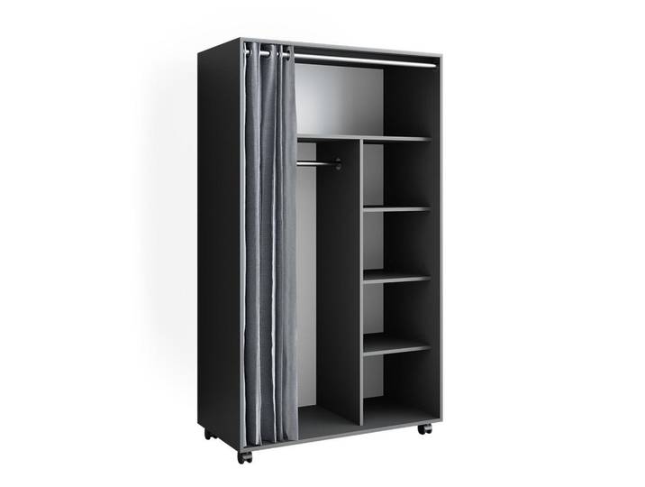 Vicco Kleiderschrank Doros Grau 100 x 168 cm mit Rollen, Rechteckig, 100x168x50 cm, Schlafzimmer, Kleiderschränke