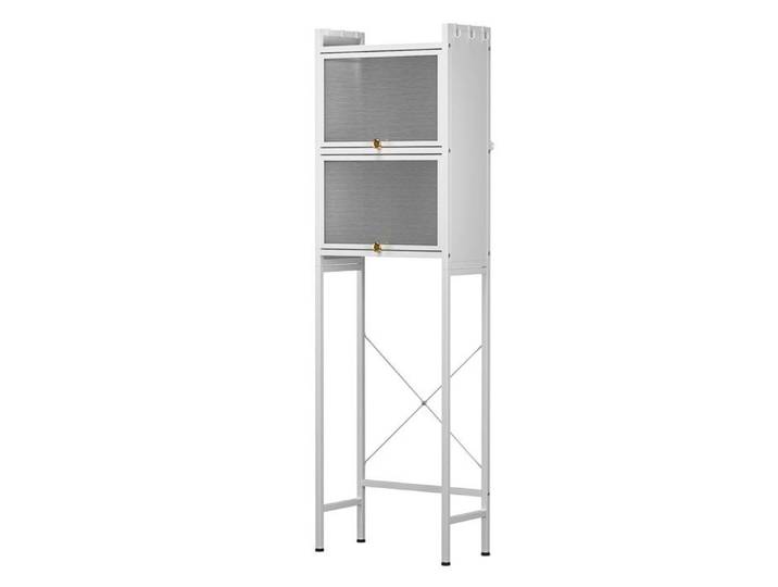 FLASIDU Colonne wc Rangement wc Armoire wc 2 portes vitrées Installation sans perçage Blanc avec crochets moderne 50x25x165cm