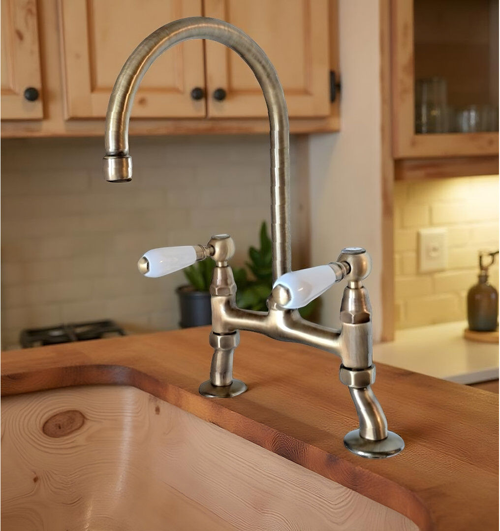 Piralla Tevere Cranked Leg Bridge Kitchen Mixer Tap Bronze 22cm