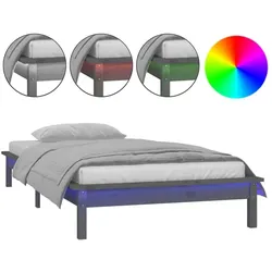 vidaXL Massivholzbett mit LED-Beleuchtung Grau 90x200 cm