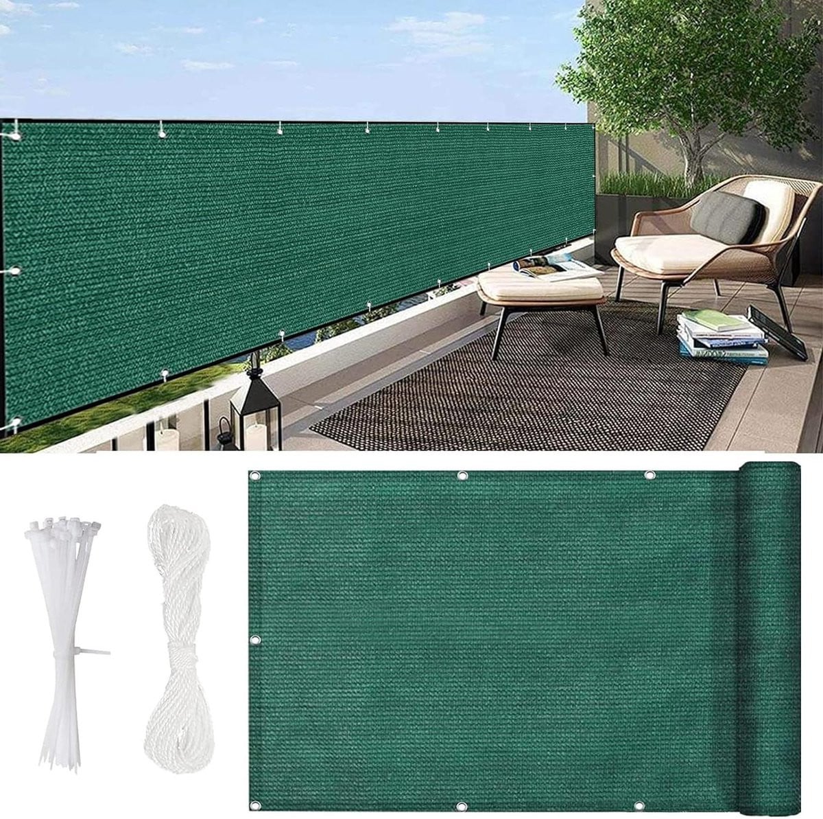 Balkonscherm HDPE Privacydoek Donkergroen - 50 x 1000 cm