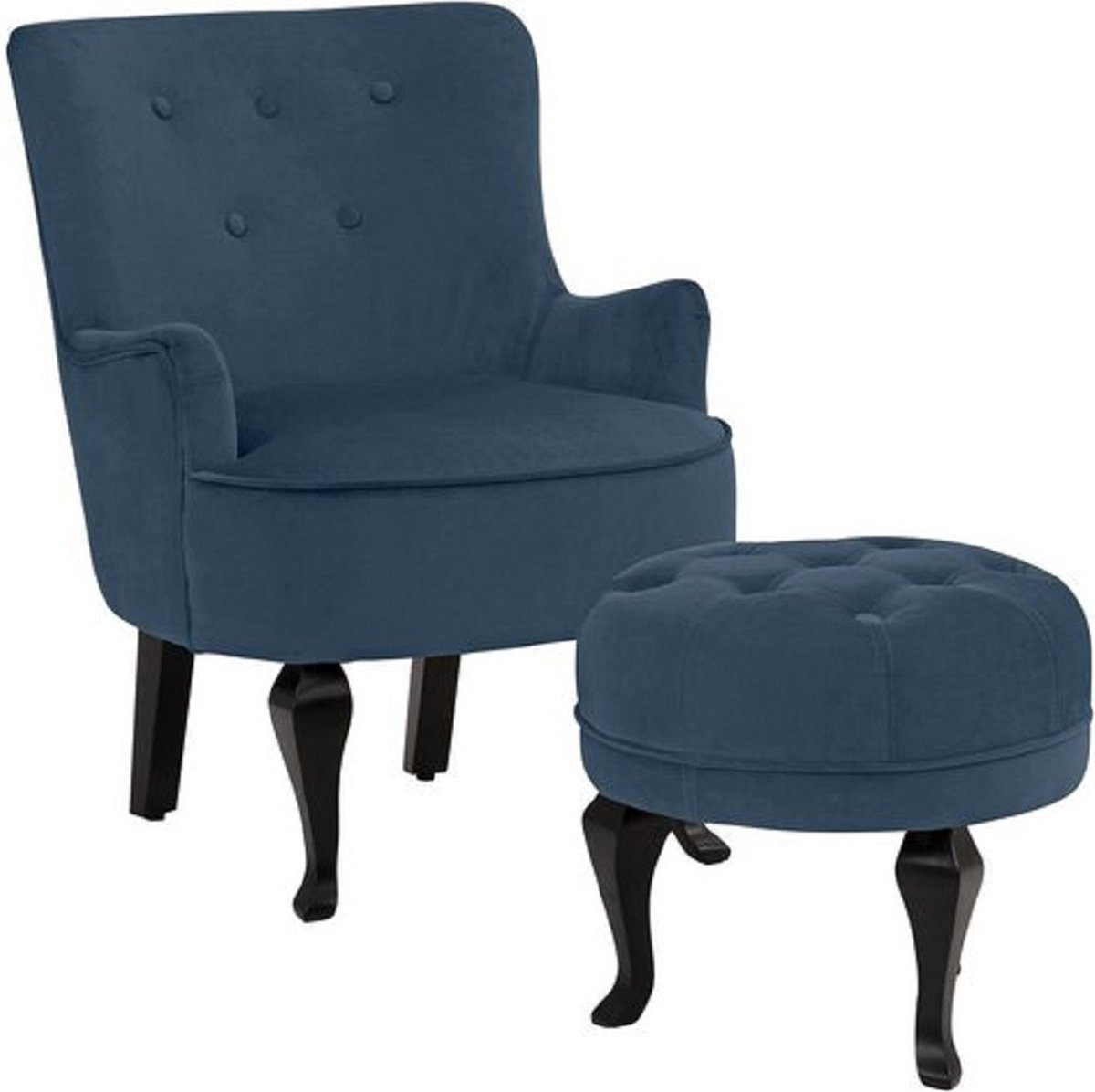 Houston Fauteuil en Kruk - Blauw Fluweel