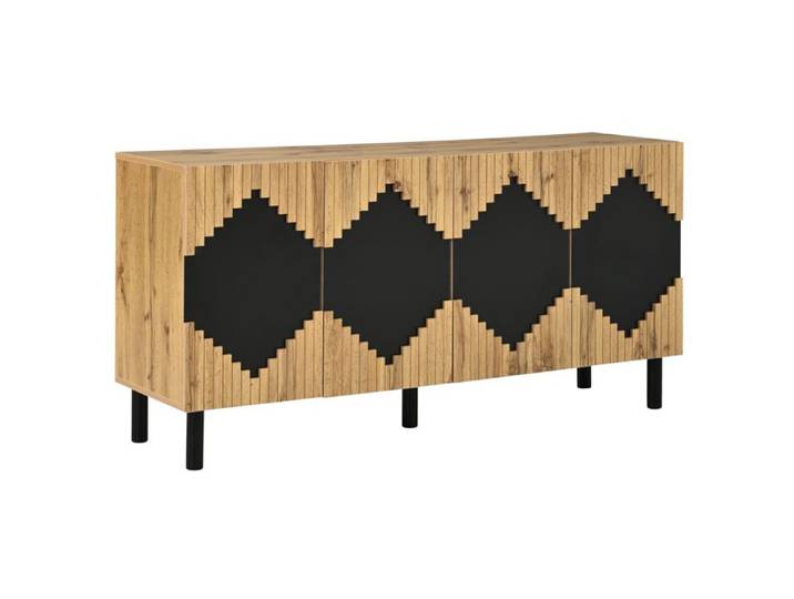 WOVREO Buffet bas 140x40x70 cm 4 portes push-open MDF et panneaux de particules bois naturel et noir