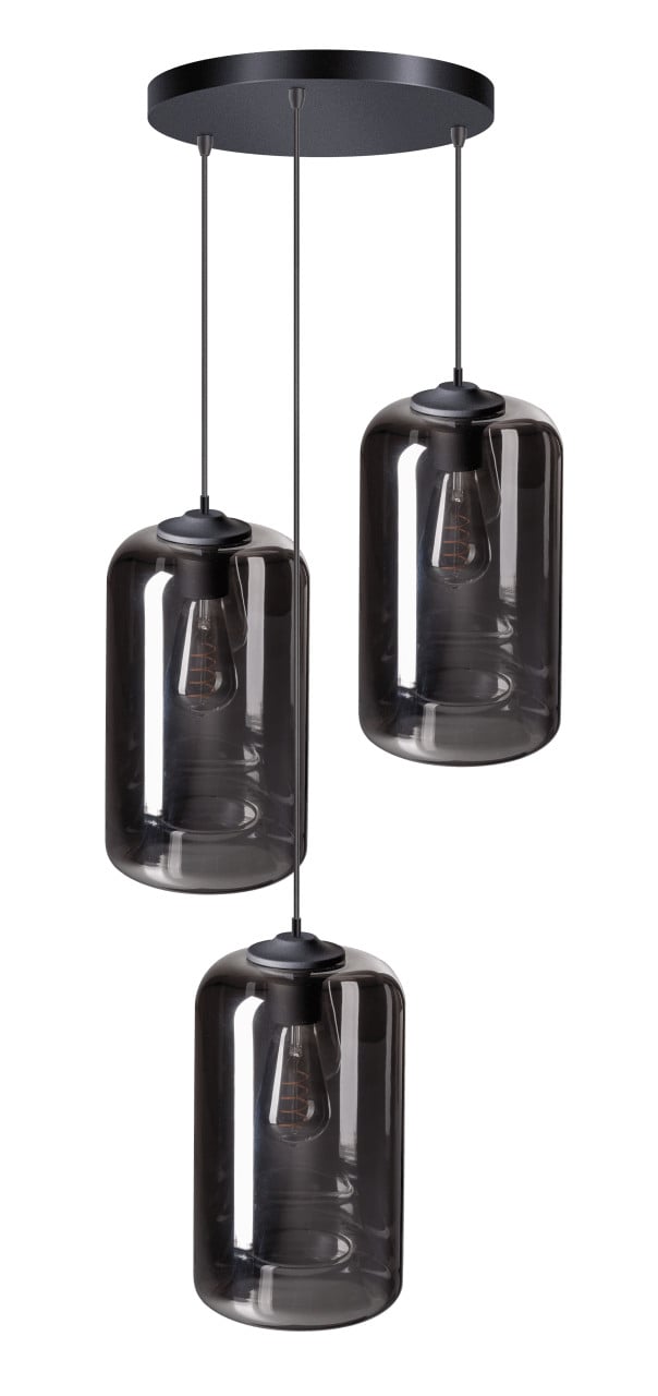 ETH The John 3-lichts hanglamp zwart met transparant glas