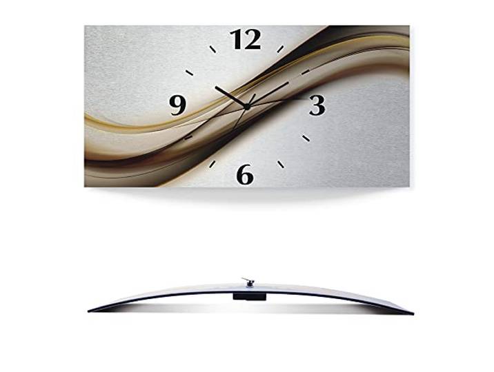 ARTLAND Wanddeko Wanduhr ohne Tickgeräusche Alu Funkuhr 60x30 cm Eckig Lautlos 3D Design Welle Abstrakt Modern Ausgefallen T9LH