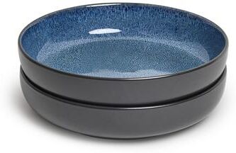 "Sango Resona Blue/Black 10"" Large Ceramic Serving Bowl (Set of 2), 64.25 oz"