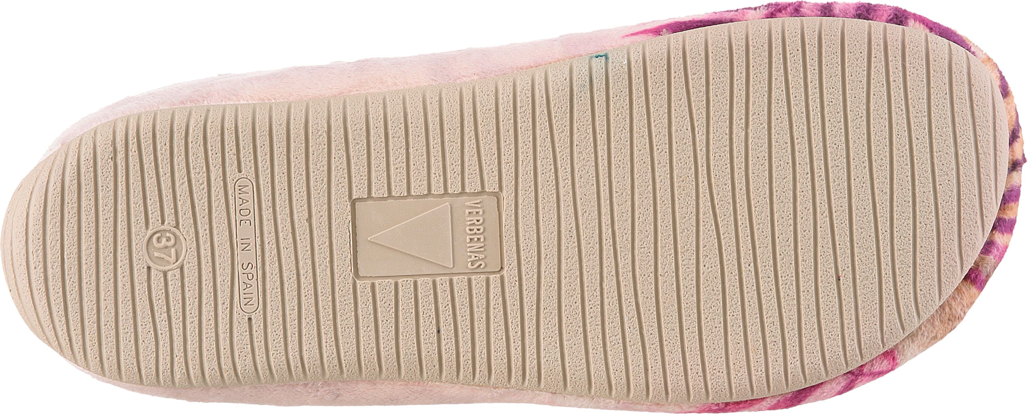 Pantoffel VERBENAS "York Animal Pelo", Damen, Gr. 36, Textil, rosa bunt, Schuhe Pantoffel, Hausschuh, Clog, Homeslipper mit süssem Katzenmotiv rosa bunt 36, Textil