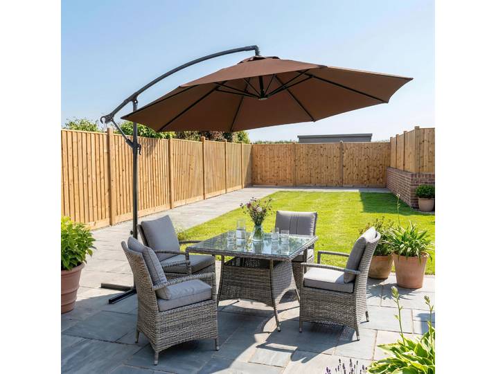 Outsunny Parasol Déporté 3m Inclinable Chocolat