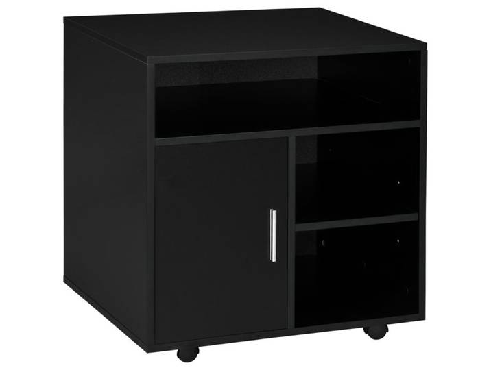 Support d'imprimante organiseur bureau caisson placard porte 3 niches + grand plateau panneaux particules noir