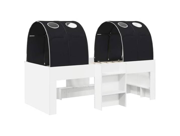 KTHLBRH Bett mit 3 Teilen Weiß und Schwarz Holz Engineering Lattenrost, glänzende Oberfläche, minimalistisches Design, weiche Mikrofaser für Schlafzimmer
