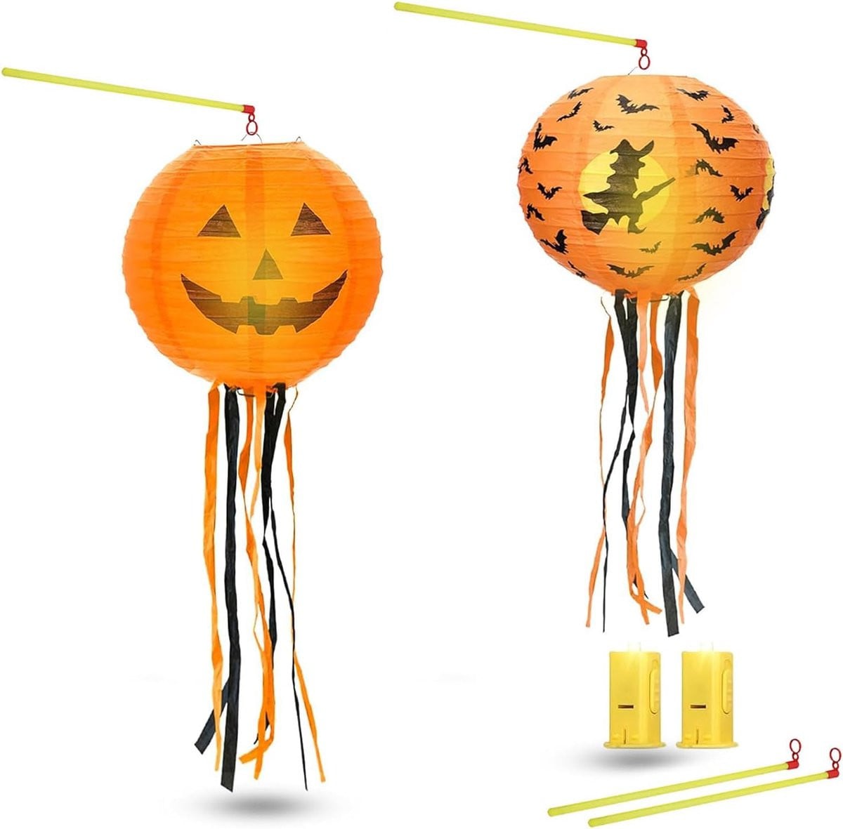 Opvouwbare papieren pompoenlantaarn met snorhaar voor Halloween-decoratie
