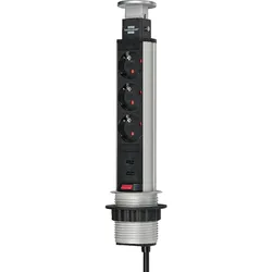 Einbausteckdosenleiste Tower Power 3-fach mit 2x USB-Ladeport brennenstuhl