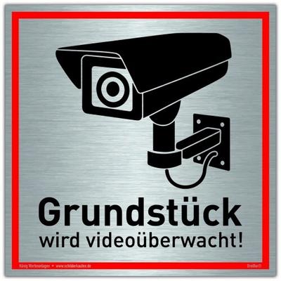 Schild Grundstück wird videoüberwacht! Silber | stabiles Alu Schild mit UV-Schutz 20 x 20 cm