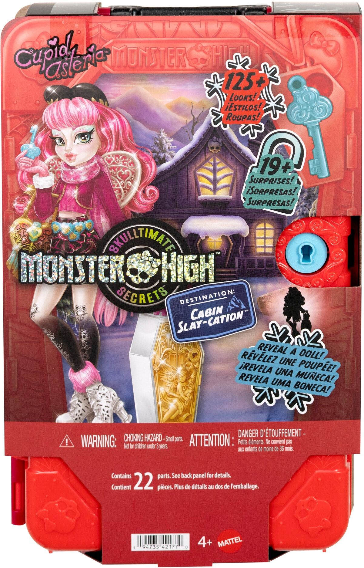 Monster High Skulltimate Secrets Cabin Slay-Cation Cupid Asteria Doll ; Playset for Kids, 19+ Surprises, Mattel