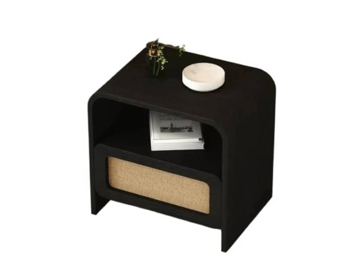 LXLAEOANG Kaffee-Retro-Nachttisch Regal Kommode Rattan Hidden Master Nachttisch(Black)