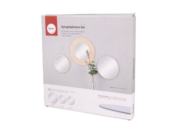 Spiegelplatten Set, Kanten geschliffen, 1 x 20cm ø + 2 x 15cm ø, Box 1Set
